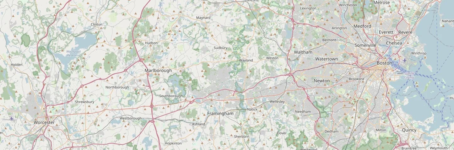 Map of Greater Boston showing the cities WS Construction and Remodeling serves
